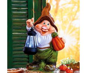 Gainsborough Autumn Garden Gnome With Solar Lantern - Made From Weatherproof Polyresin - Solar Powered Light
