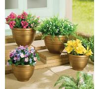 Gainsborough Bronze Planters, Set Of 4 Classical Design Plant Pots, Lightweight Weather Resistant Plastic Flower Pots, Drainage Holes