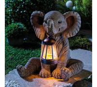 Coopers of Stortford - Elephant Solar Lantern, LED Garden Ornament - Outdoor Polyresin Statue with Warm White Light, Weatherproof 28.5cm