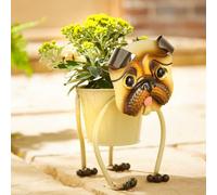 Gainsborough Garden Planter With Nodding Dog Design - Metal Pug Plant Pot, Wobbles Head & Wags Tail, Plant Container For Patio Or Porch