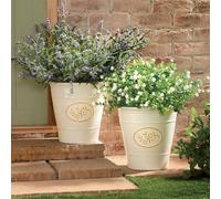 Coopers of Stortford - Set of Two Decorative Planters with Raised Olive Branch Detail - Lightweight Durable Pots with Glossy Ceramic Style Finish (Cream)
