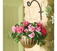 Gainsborough Pink Geranium Hanging Basket - Realistic Faux Flowers In Bronze-Effect Pot