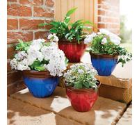 Gainsborough Plastic Planters Set Of 4, Glazed Lightweight And Weatherproof Plant Pots, Red & Blue, Small (18X14Cm) And Large (23X18Cm)