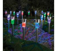 Gainsborough Set Of 12 Multicolour Solar Stake Lights, Stainless Steel Garden Path Lights 8 Hour Illumination