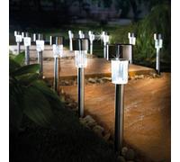 Gainsborough Set Of 12 Solar Stake Lights, Stainless Steel Garden Path Lights With Warm White Led