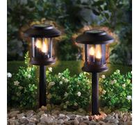 Coopers of Stortford - Set of 2 3-in-1 Solar Lights for Garden or Patio - Flickering Flame LED Lanterns with Ground Stake Hanging Hook or Tabletop Display