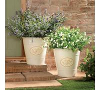 Gainsborough Set Of 2 Outdoor Planters, Recycled Plastic Pots With Olive Branch Detail & Drainage