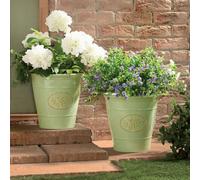 Coopers of Stortford - Set of Two Decorative Planters with Raised Olive Branch Detail - Lightweight Durable Pots with Glossy Ceramic Style Finish (Green)