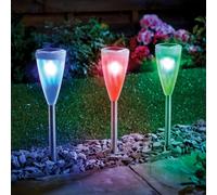 Gainsborough Set Of 3 Colour Changing 3-Way Solar Stake Lights - Stake, Hang Or Place On Table - Stainless Steel