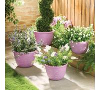 Gainsborough Set Of 4 Lavender Plastic Garden Planters, Rustic Leaf Design, Weatherproof, Uv-Resistant, 25/30Cm Diameter