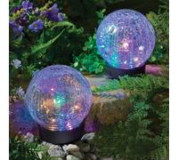 Coopers of Stortford - Set of 2 Solar Sphere Stake Lights - Crackle Glass Globes with Colour Changing LEDs - 2-in-1 Base for Ground or Tabletop Display