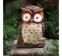Coopers of Stortford - Solar Blinking Owl Garden Ornament - Weather Resistant Polyresin Owl with LED Animated Eyes - Decorative Outdoor Feature