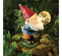 Gainsborough Solar Gnome Blowing Bubble Ornament, Crackle Glass Led Light, Weatherproof Polyresin, H26Cm X W11Cm X D19.5Cm