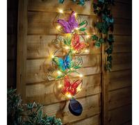 Coopers of Stortford - Solar Butterfly Wall Art - Colourful Outdoor Wall Decoration with 16 Warm White LEDs - Iridescent Finish for Day and Night Charm