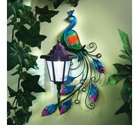 Gainsborough Solar Peacock Wall Art With Led Light - Metal Garden Décor, Colourful Shimmer Finish, 37.5X23.5X12.5Cm