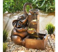 Coopers of Stortford - Solar Water Feature Elephant with Raised Trunk - Cascading Tiered Pots with Pump and Warm White LED Lights - Outdoor Garden Fountain