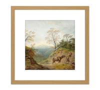 Gainsborough Wooded Landscape With Boy Leading Donkey Painting 8X8 Inch Square Wooden Framed Wall Art Print Picture with Mount Artery8 Light Oak One Size