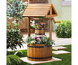 Gainsborough Wooden Wishing Well Planter For Flowers Shrubs Plants, Outdoors Garden, Easy Assembly, Plastic Liner Included