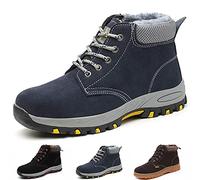 Gainsera Winter Safety Boots Women Men Steel Toe Work Boots with Warm Fur Lining Safety Shoes Trainers Ankle Plush Work Shoes, Blue 3.5UK 36EU 230