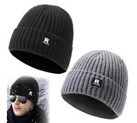 Gainsten 2pcs Beanie Hat for Men and Women Winter Wooly Warm Thermal Hats with Thick Warm Fleece Lining Stretchy Soft Knit Cuffed Classic Beanie Hats Unisex Gifts for Women Men Her Him Dad