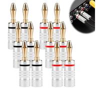 Gainsten Banana Plugs 6 Pairs / 12 Pcs 24K Gold-Plated Speaker 4mm Solder-Free Speaker Wire Connectors for Cable Wire Amplifier Audio/Video Receiver Banana Wall Plate Home Theater and Sound Systems