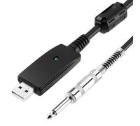 Gainsten USB Guitar Cable 6.35mm 1/4 inch to TS 3M Guitar Lead with USB Connector Compatible with Windows 98SE / 2000 /XP/VISTA/Win7 Mac OS X for Bass Computer Music Recording Plug and Play