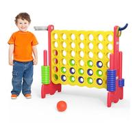 Gaint Connect 4, 3-in-1 Gaint 4 in a Row Game Outdoor Giant Connect 4 Garden Family Game with Basketball Hoop, 42 Giant Rings and Four in One Game Set for Kids to Play, Family Entertainment(Yellow)