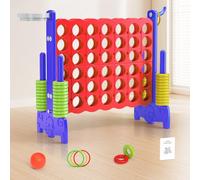 Gaint Connect 4, Giant Connect 4 Garden Family Game with Basketball Hoop, 42 Giant Rings and Four in One Game Set for Kids to Play, Family Entertainment(Red)