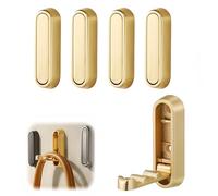 Gaipay 4Pcs Foldable Wall Hooks for Hanging Coats, Zinc Alloy Space Saving Flip Down Clothes Rack with Mounting Screws, Gold Modern Door Hanger Organiser for Entryway, Bedroom, Bathroom and Kitchen.