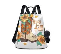 GAIREG Brown Horses Funny Backpack for Women Anti-Theft Travel Hiking Camping Backpack, Happy Fall Bohemian Sunflower Cowboy Boots