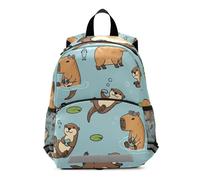 GAIREG Cartoon Capybaras Otters Blue Toddler Boy Backpack with Leash, Mini Travel Backpack Little Kid's Backpacks 3-6 Years, Medium