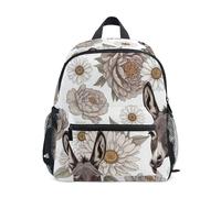 GAIREG Cartoon Grey Donkey Flowers Toddler Backpack for Girls Boys, Mini Travel Back Pack with Name Tag Little Kid's Backpacks Small