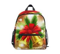 GAIREG Christmas Golden Bells Snowflakes Toddler Boy Backpack with Name Tag, Little Kid's Backpacks Travel Backpack, 6-8 Years