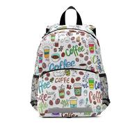 GAIREG Coffee Doodle Style White Toddler Girl Backpack with Leash, Mini Kids Backpacks Travel Book Bag 3-6 Years, Medium