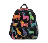 GAIREG Colored Dachshunds on Black Toddler Boy Backpack with Name Tag, Kids School Backpacks 6-8 Years