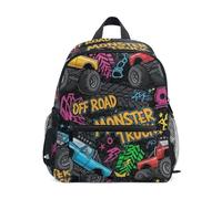 GAIREG Colorful Monster Trucks Toddler Girl Backpack with Name Tag, Mini Little Kid's Backpacks Travel Bookbag, Colorful Monster Trucks, M, Cute Backpacks