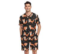 GAIREG Cute Cartoon Dogs Mens Pajamas Set Short Sleeve Summer Sleepwear S-XXL, Cute Fox Pattern, S