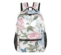 GAIREG Cute Dog Blue Backpack with Multiple Pockets and Adjustable Straps, Blue Pink Peony, M, Casual School Daypack