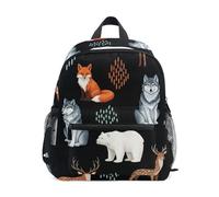 GAIREG Cute Foxes Wolf Bear Black Toddler Girl Backpack with Name Tag, Mini Travel Backpack Medium