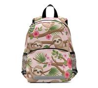 GAIREG Cute Sloths Leaves Pink Flowers Toddler Boy Backpack with Leash, Small Travel Backpack Little Kid's Backpacks 3-6 Years, Medium