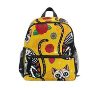 GAIREG Day Dead Skeleton Cat Toddler Boy Backpack with Name Tag, Kids Backpacks Travel Bookbag, Day Dead Skeleton Cat, 6-8 Years, Cute Backpacks
