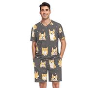GAIREG Dog Head Pattern Men’s Summer Pajama Set Sleepwear Top and Pajamas Shorts Soft Lounge Set S-XXL, Dogs Various Poses, L