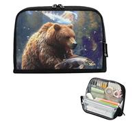 GAIREG Forest Bear Standing Pencil Bag with Magnetic Flap Foldable Pen Pouch Portable Pencil Holder for School Office Travel