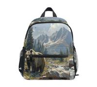 GAIREG Grizzly Bear Mountains Toddler Backpack for Girls Boys, Mini Travel Backpack with Name Tag Kids School Backpacks 3-5 Years