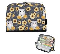 GAIREG Hamster Sunflowers Gray Standing Pencil Case, Magnetic Flip Pencil Holder Portable Zipper Pencil Pouch