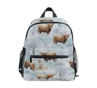 GAIREG Highland Cows Trees Toddler Boy Backpack with Name Tag, Preschool Kindergarten Backpacks, Highland Cows Trees, 6-8 Years, Cute Backpacks