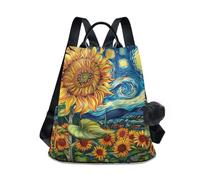 GAIREG Hot Chocolate Women's Backpack Anti-Theft Design Travel Hiking Camping Backpack Pack, Vibrating Sunflower Field Under The Night Sky