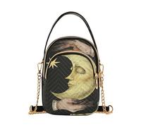 GAIREG Indigo Blue Dyed Floral Quilted Handbag Chain Purse, Vintage Moon Witch Hands on Black