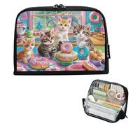 GAIREG Kitten Donuts Pink Standing Pencil Bag with Magnetic Flip Pencil Holder for School Office Travel