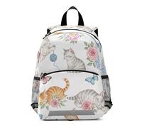GAIREG Kittens Butterflies Watercolor White Toddler Girl Backpack with Leash Little Kid's Backpacks Small Travel Back Pack 3-6 Years, Medium
